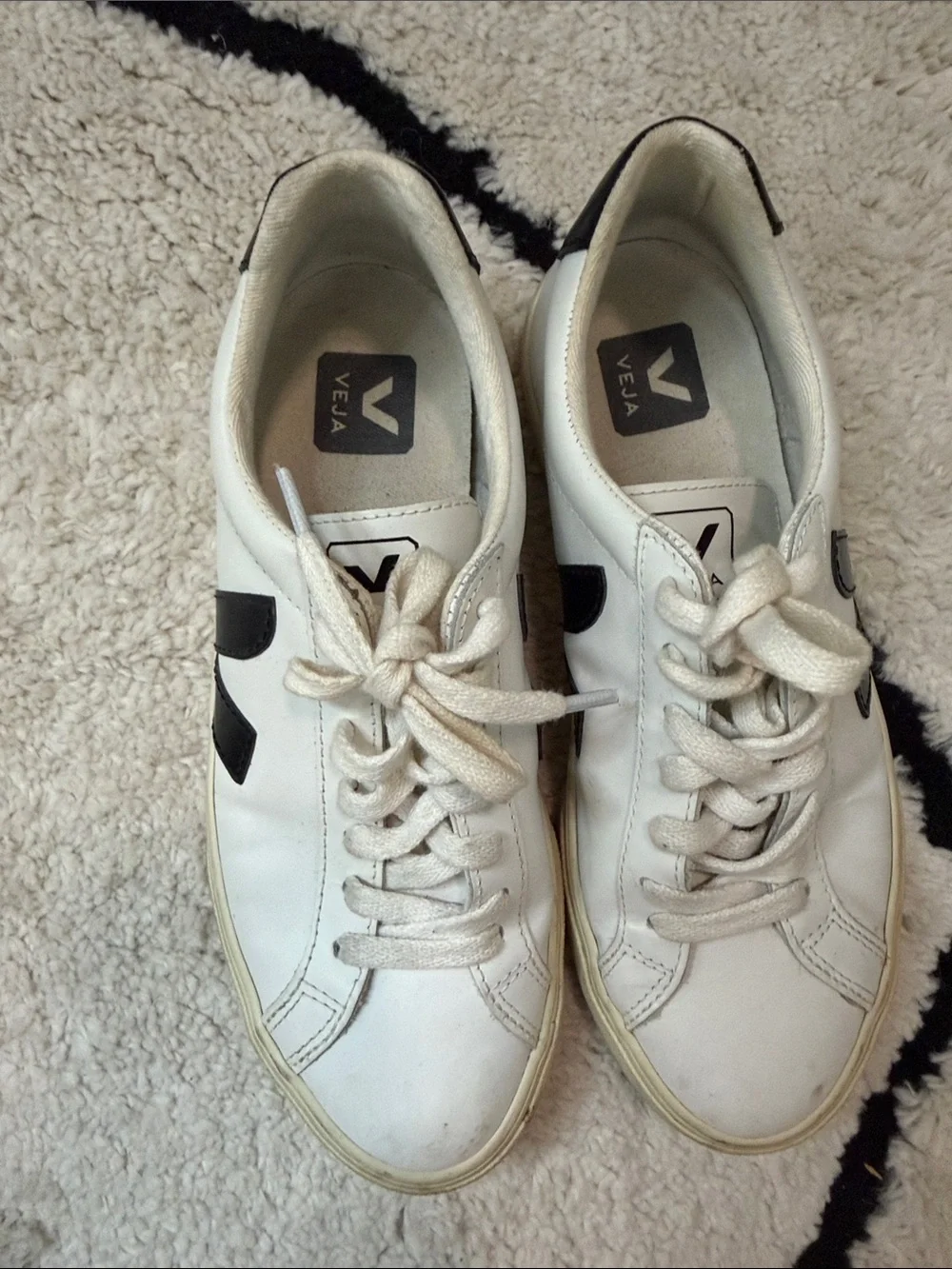 Veja White Leather Sneakers with Black V Logo